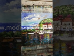 ドックに手描きの赤いボートの抽象的なアクリル絵の具