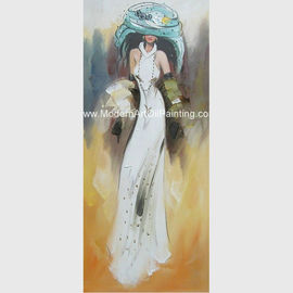 薄いプラスチック層のWhite Dress Coveredキャンバスの近代美術の油絵の女性