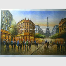 100%ハンドメイドのパリの油絵のキャンバスのエッフェル塔のパリの景色をパレット ナイフ