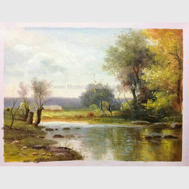 キャンバスでハンドメイド印象派の元のオイルの風景画の川の石の美化