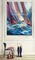 抽象的なパレット ナイフの航行ボートの絵画、手塗りの厚いオイルのキャンバスの芸術