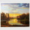 流れが付いている古典的な性質の油絵の景色の日没の風景画