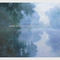 セーヌ河の緑のクロード・モネの油絵の再生の霧深い朝