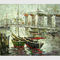 干潮、現代抽象的なキャンバスの芸術の明るい手塗りのボートの油絵