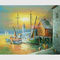 Saillingのボートは油絵港、現代日没の風景画を